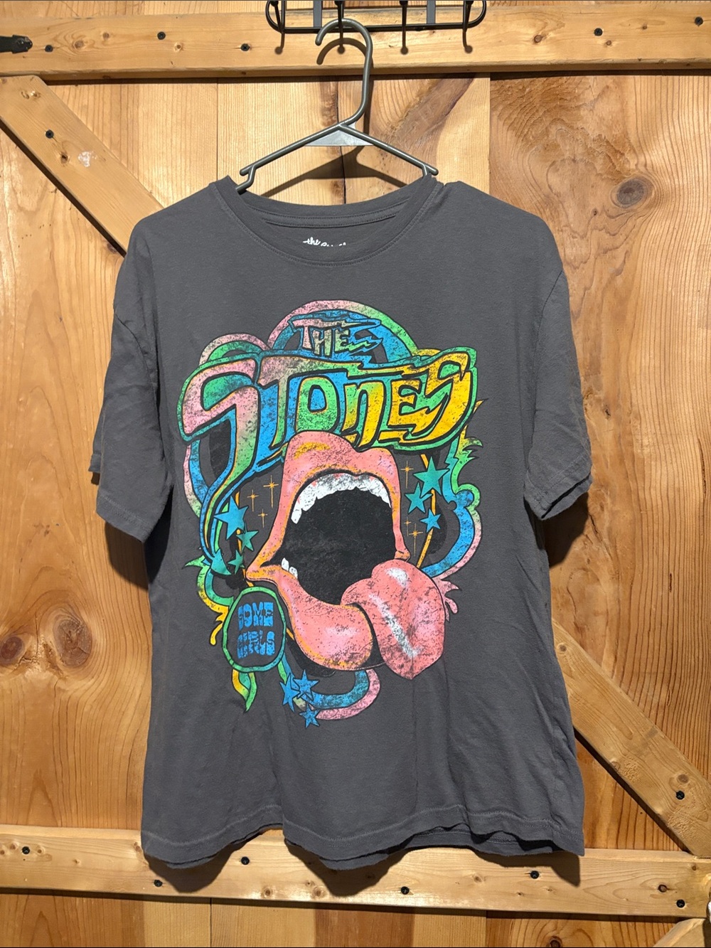 the Rolling Stones Kids Gray Tee with Pink, Yellow, Green & Blue Graphic